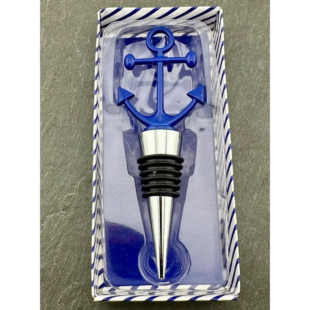 Boat‎ Anchor Bottle Stopper Cobalt Blue Cork Barware Gift Nautical NEW